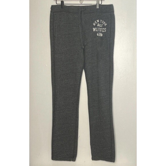 Abercrombie & Fitch Straight Leg Grey Logo Sweatpants Large New York Wolves - Picture 1 of 5